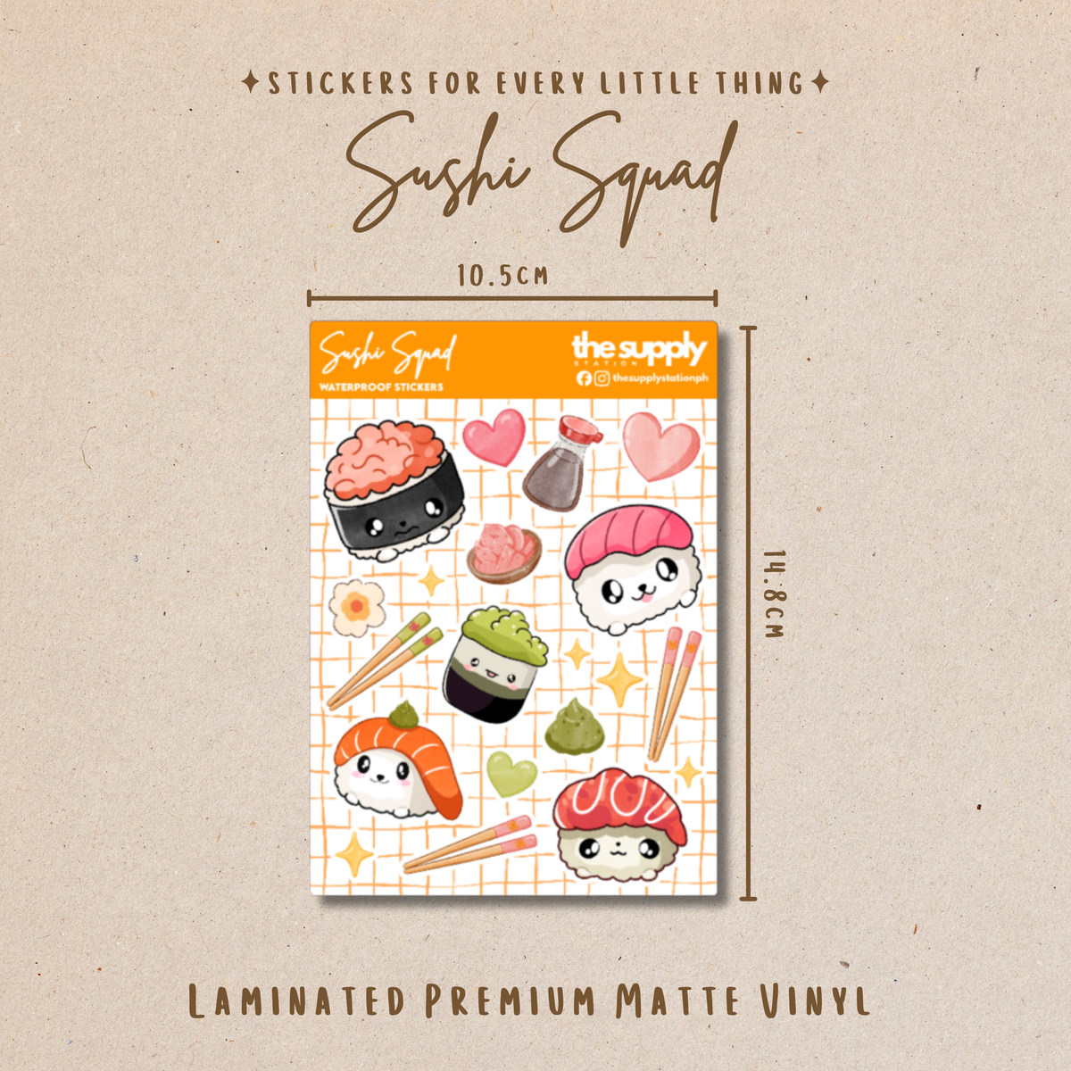Sushi Squad Sticker Sheet – Kawaii Sushi Stickers for Planners, Journals & Crafts