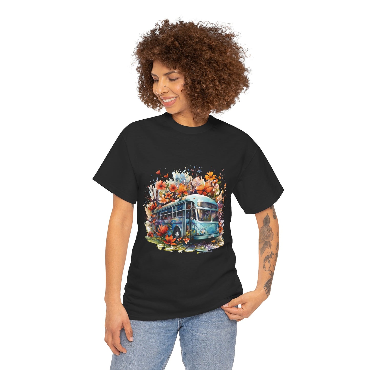 Spring Vibes Unisex Heavy Cotton Tee with Vintage Bus Design