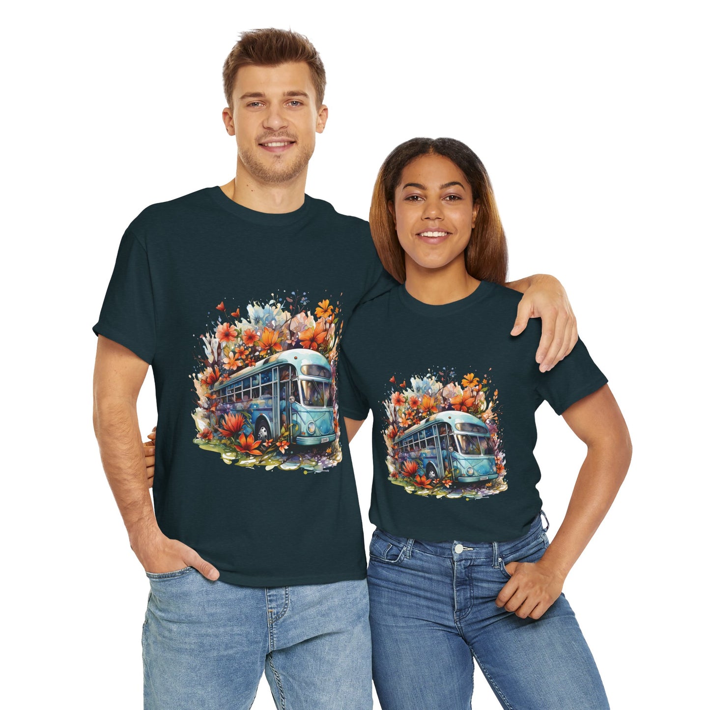 Spring Vibes Unisex Heavy Cotton Tee with Vintage Bus Design