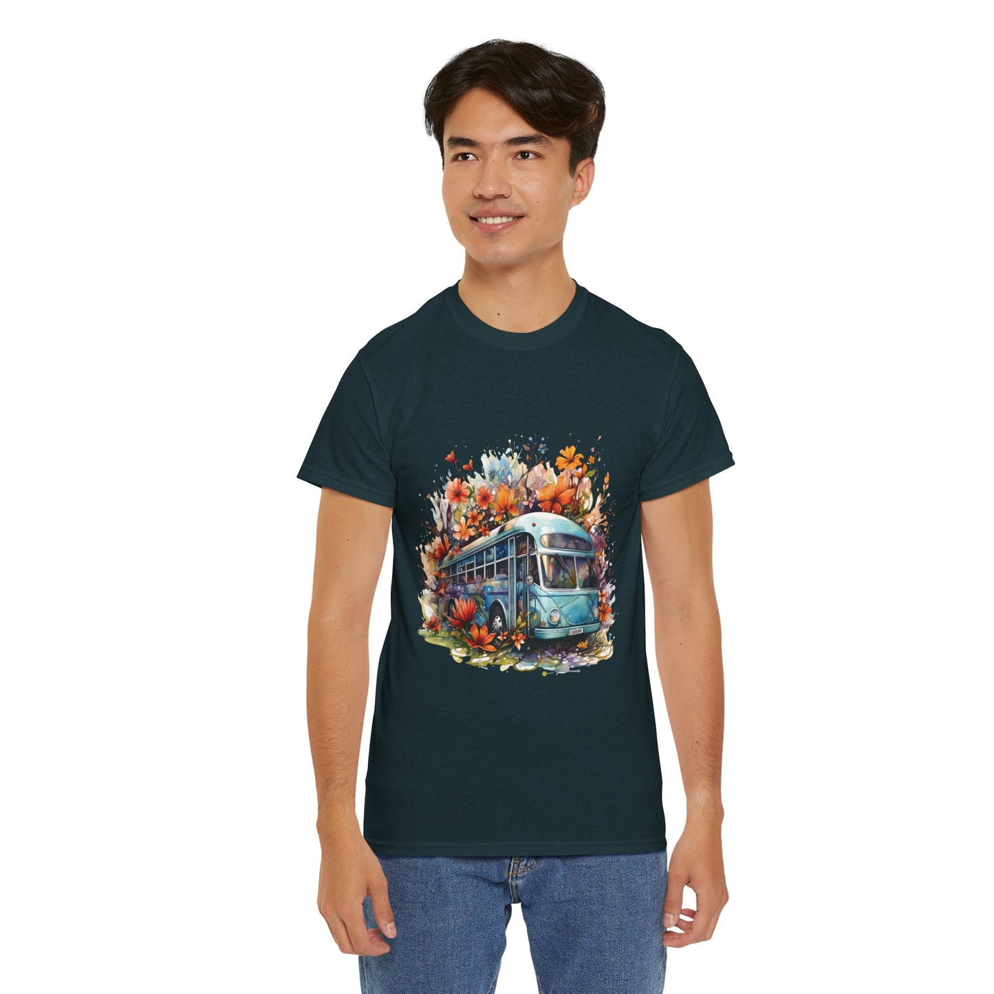Spring Vibes Unisex Heavy Cotton Tee with Vintage Bus Design