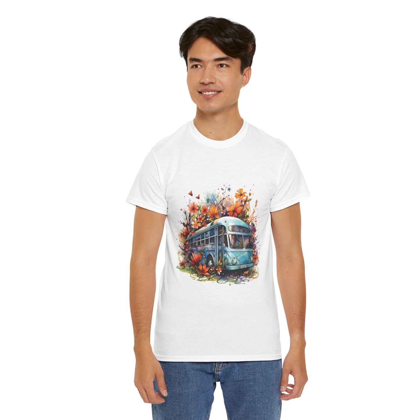 Spring Vibes Unisex Heavy Cotton Tee with Vintage Bus Design