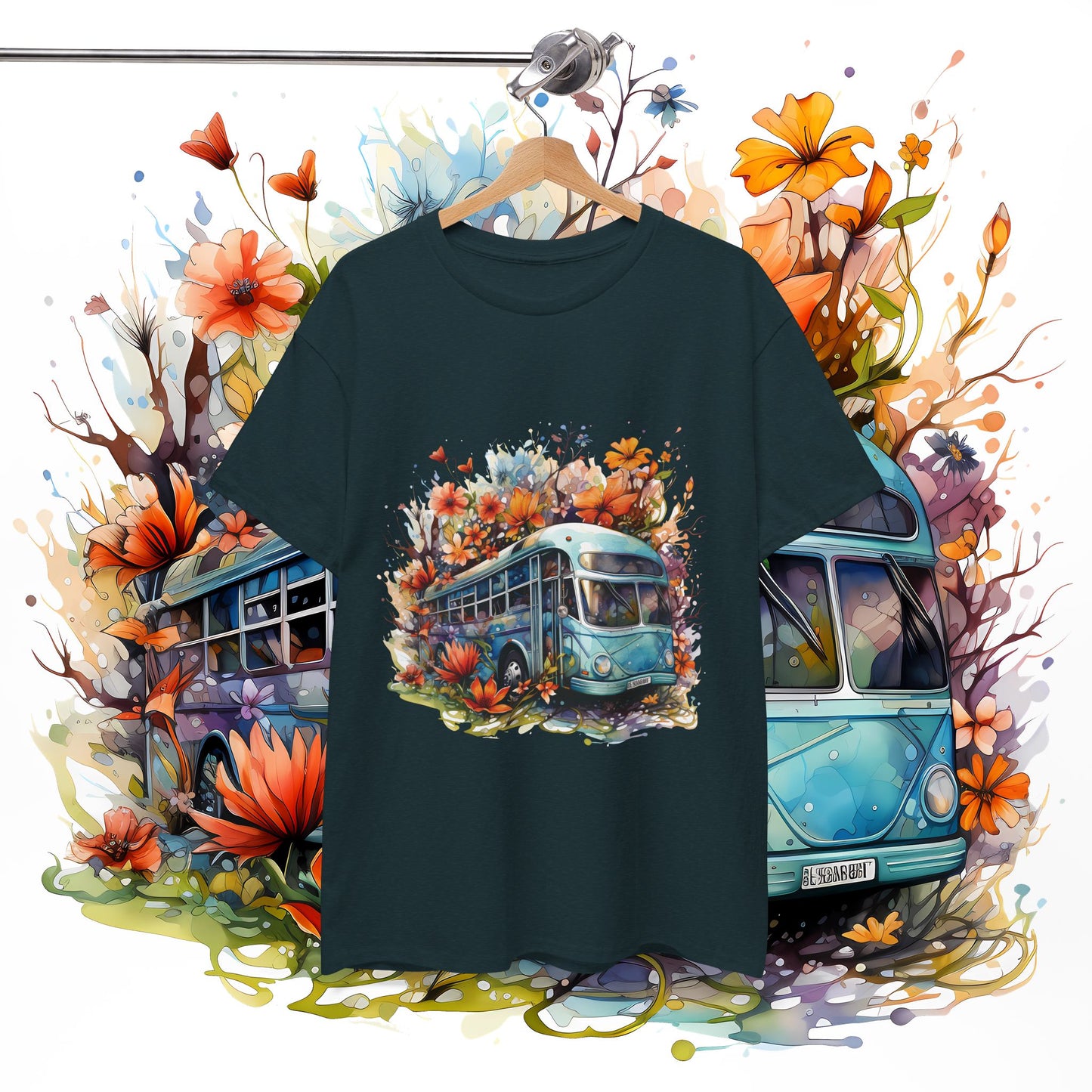 Spring Vibes Unisex Heavy Cotton Tee with Vintage Bus Design