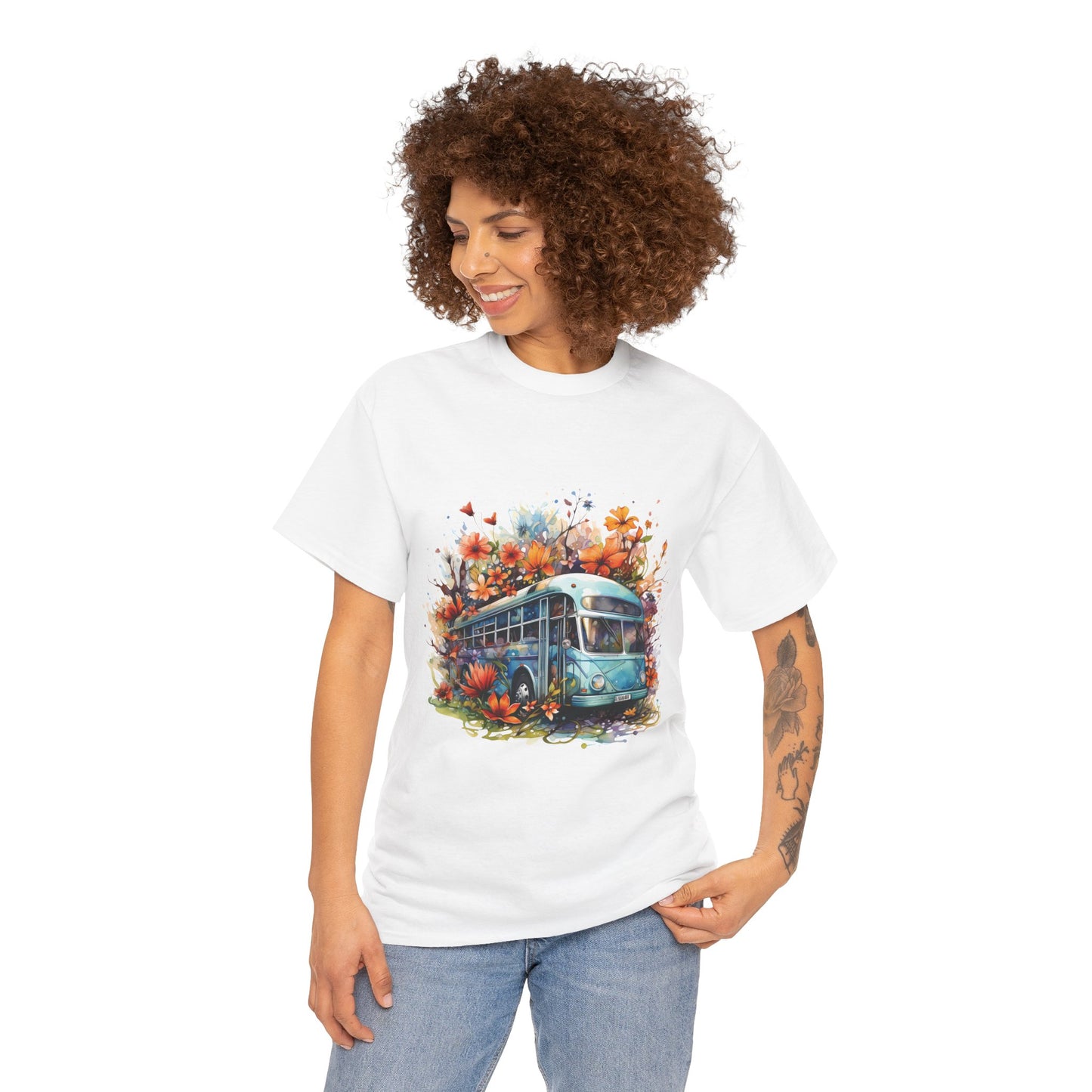 Spring Vibes Unisex Heavy Cotton Tee with Vintage Bus Design
