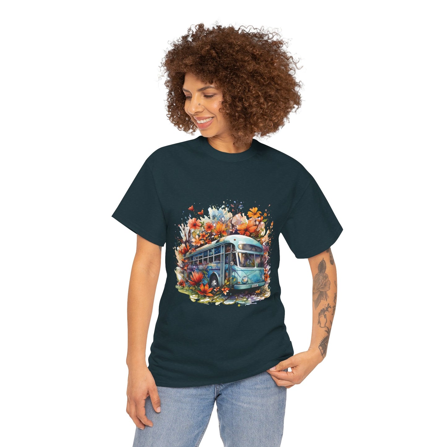 Spring Vibes Unisex Heavy Cotton Tee with Vintage Bus Design