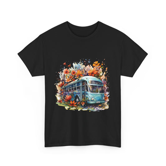 Spring Vibes Unisex Heavy Cotton Tee with Vintage Bus Design