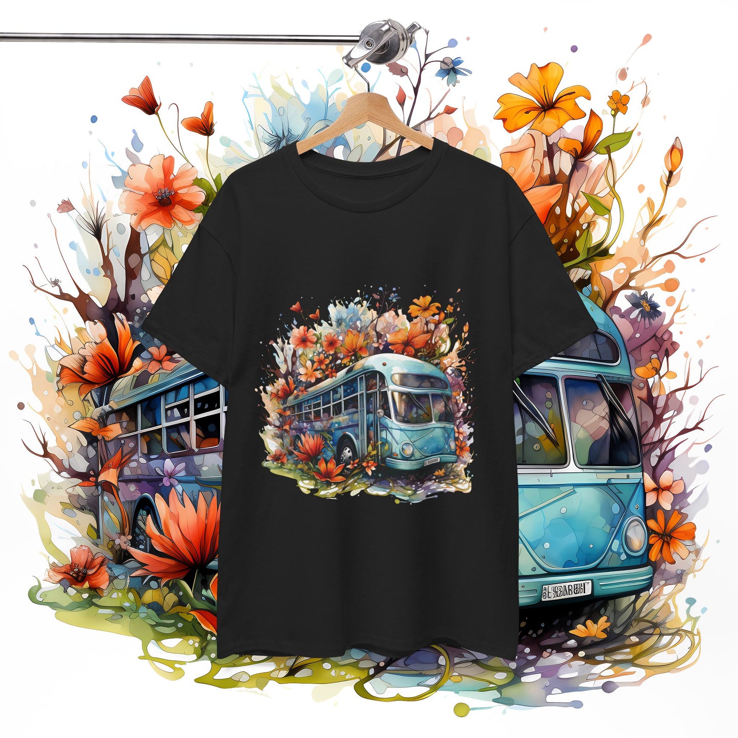 Spring Vibes Unisex Heavy Cotton Tee with Vintage Bus Design