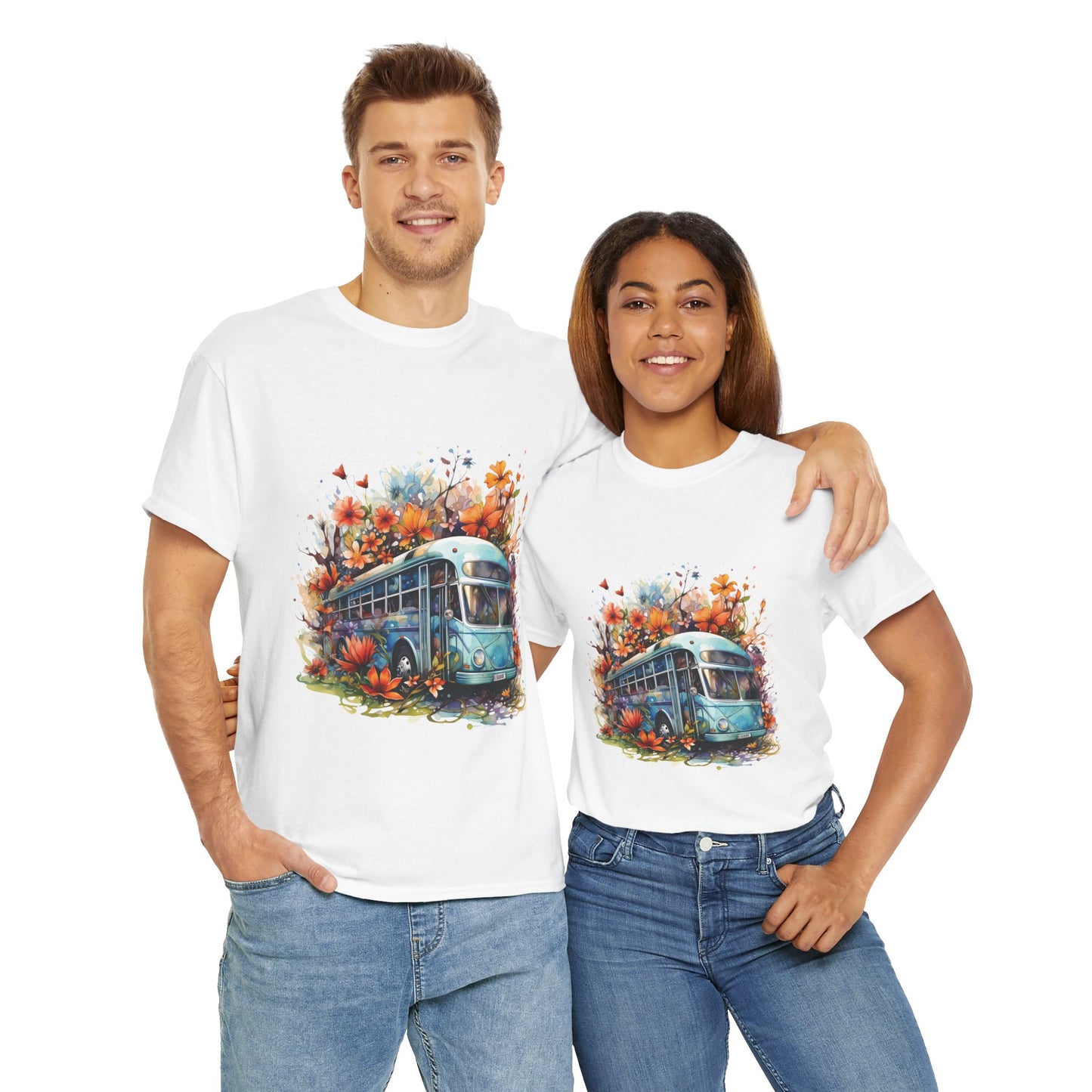 Spring Vibes Unisex Heavy Cotton Tee with Vintage Bus Design