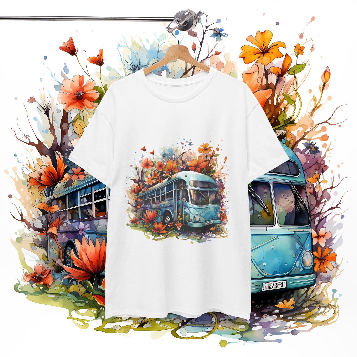 Spring Vibes Unisex Heavy Cotton Tee with Vintage Bus Design