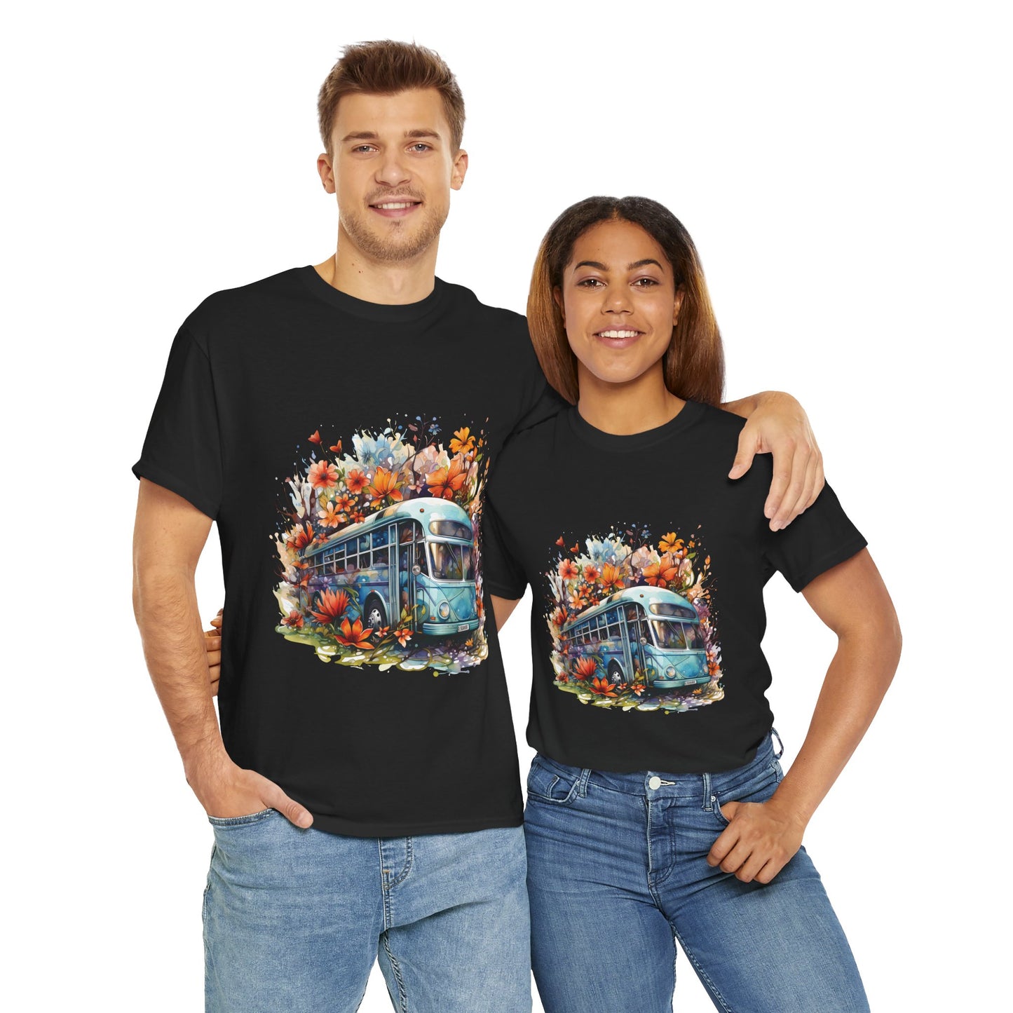 Spring Vibes Unisex Heavy Cotton Tee with Vintage Bus Design