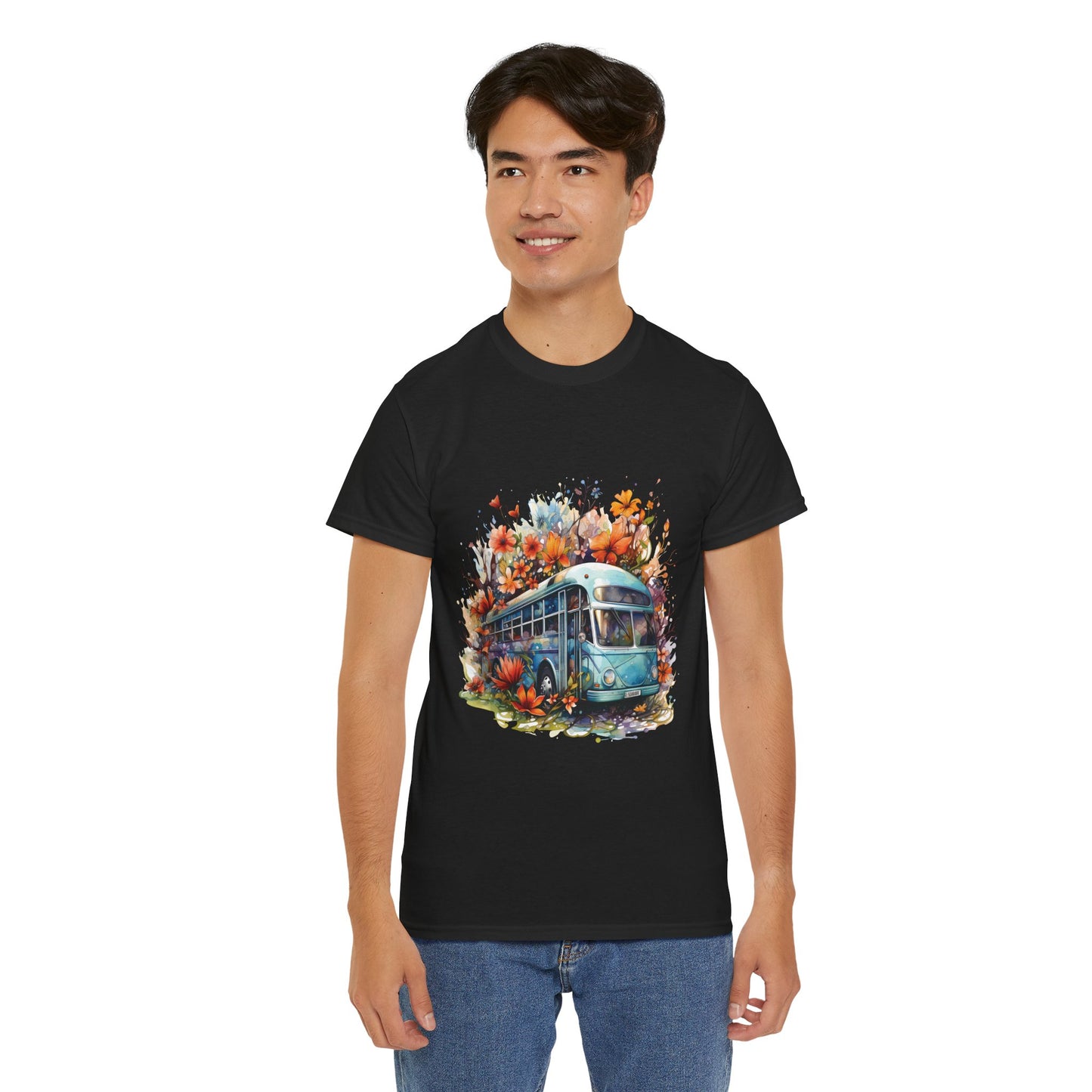 Spring Vibes Unisex Heavy Cotton Tee with Vintage Bus Design