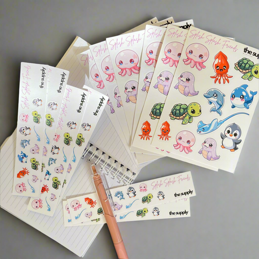 Splish Splash Friends Sticker Sheet – Kawaii Ocean-Themed Vinyl Stickers for Journaling & Crafts