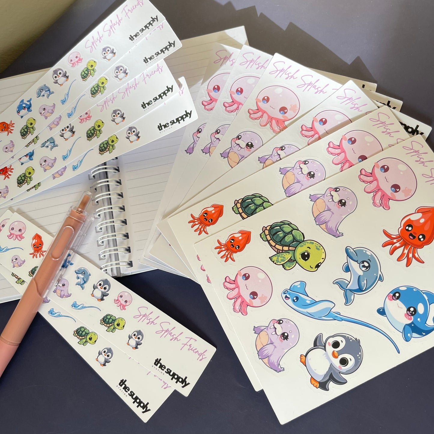 Splish Splash Friends Sticker Sheet – Kawaii Ocean-Themed Vinyl Stickers for Journaling & Crafts