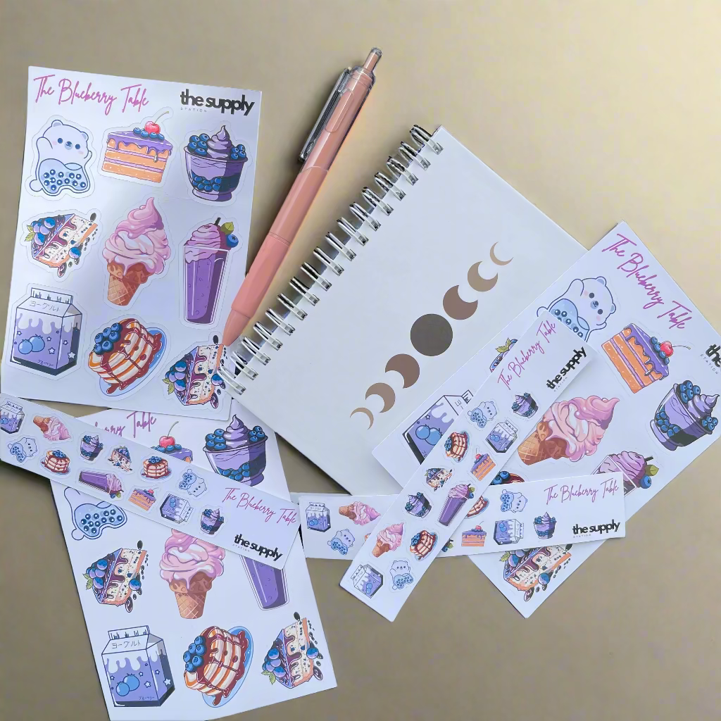 The Blueberry Table Sticker Sheet - Kawaii Dessert-Themed Stickers for Journaling & Crafts