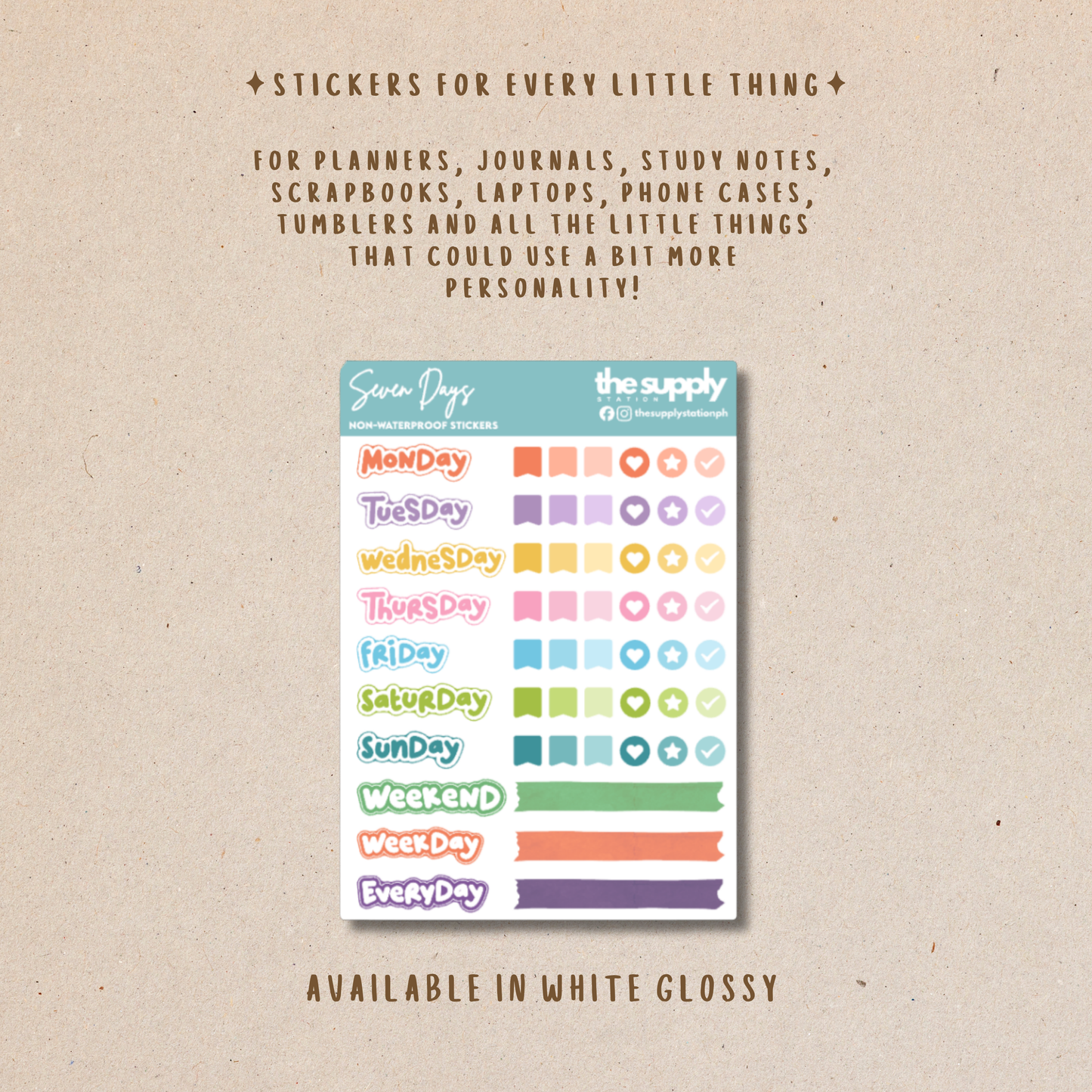 Seven Days Sticker Sheet | Journal-Planner Stickers