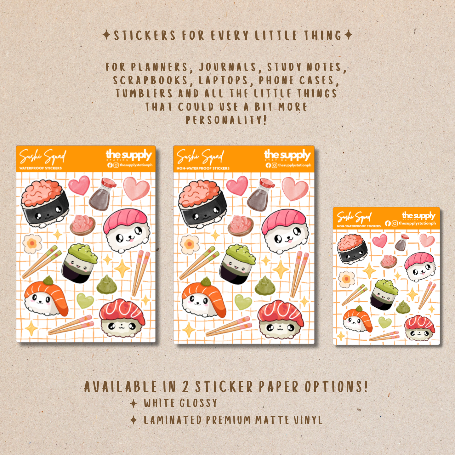 Sushi Squad Sticker Sheet – Kawaii Sushi Stickers for Planners, Journals & Crafts