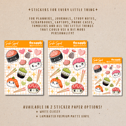 Sushi Squad Sticker Sheet – Kawaii Sushi Stickers for Planners, Journals & Crafts