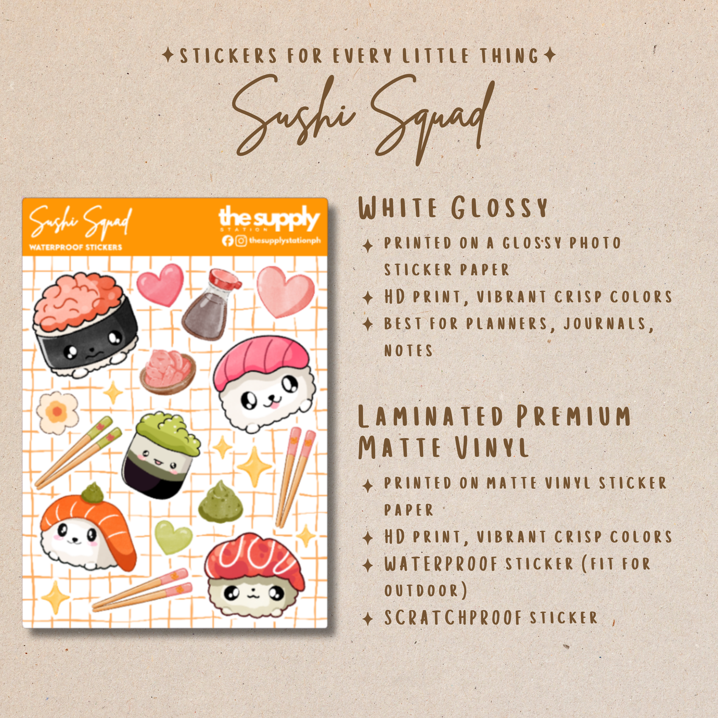 Sushi Squad Sticker Sheet – Kawaii Sushi Stickers for Planners, Journals & Crafts