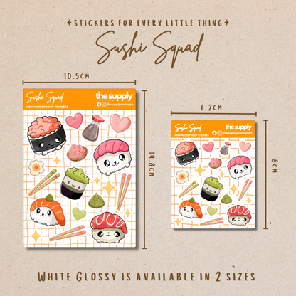 Sushi Squad Sticker Sheet – Kawaii Sushi Stickers for Planners, Journals & Crafts