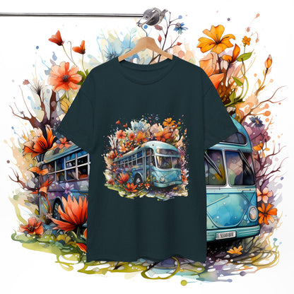 Spring Vibes Unisex Heavy Cotton Tee with Vintage Bus Design