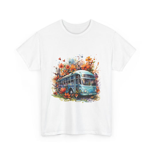 Spring Vibes Unisex Heavy Cotton Tee with Vintage Bus Design