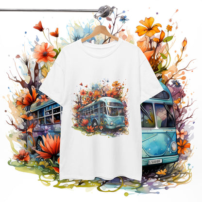 Spring Vibes Unisex Heavy Cotton Tee with Vintage Bus Design