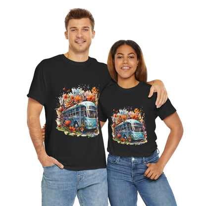 Spring Vibes Unisex Heavy Cotton Tee with Vintage Bus Design