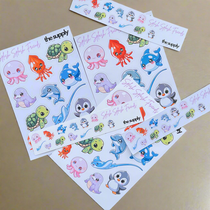 Splish Splash Friends Sticker Sheet – Kawaii Ocean-Themed Vinyl Stickers for Journaling & Crafts