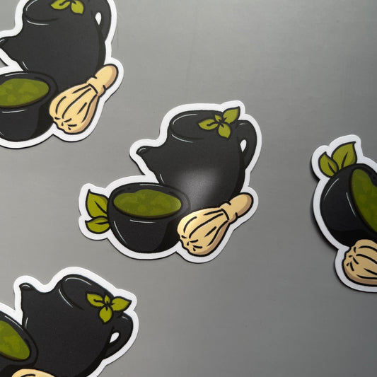 Matcha Mornings Die-Cut Waterproof Stickers