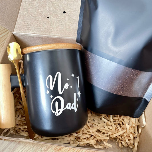 Personalized Father’s Day Coffee Gift Set – Custom Ceramic Mug + Premium Coffee Grounds | Gift for Coffee-Loving Dads