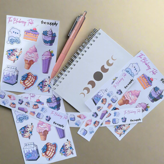 The Blueberry Table Sticker Sheet - Kawaii Dessert-Themed Stickers for Journaling & Crafts