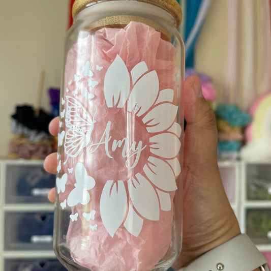 Butterfly Sunflower Soda Glass Cup