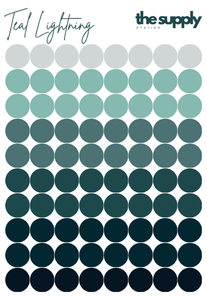 Teal Lightning Round Sticker Sheets