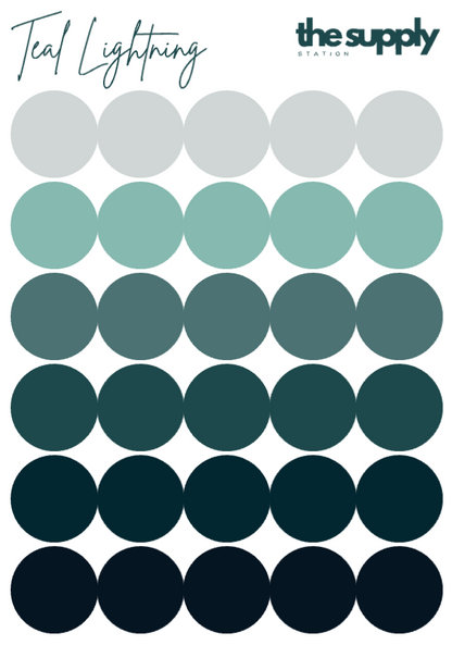 Teal Lightning Round Sticker Sheets